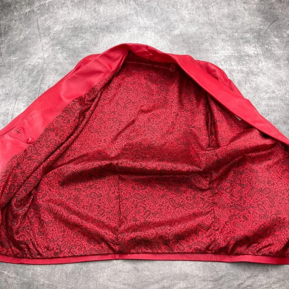 Vera Pelle Jacket Women Medium Red‎ Leather Double Breasted Relaxed Retro 80s 90